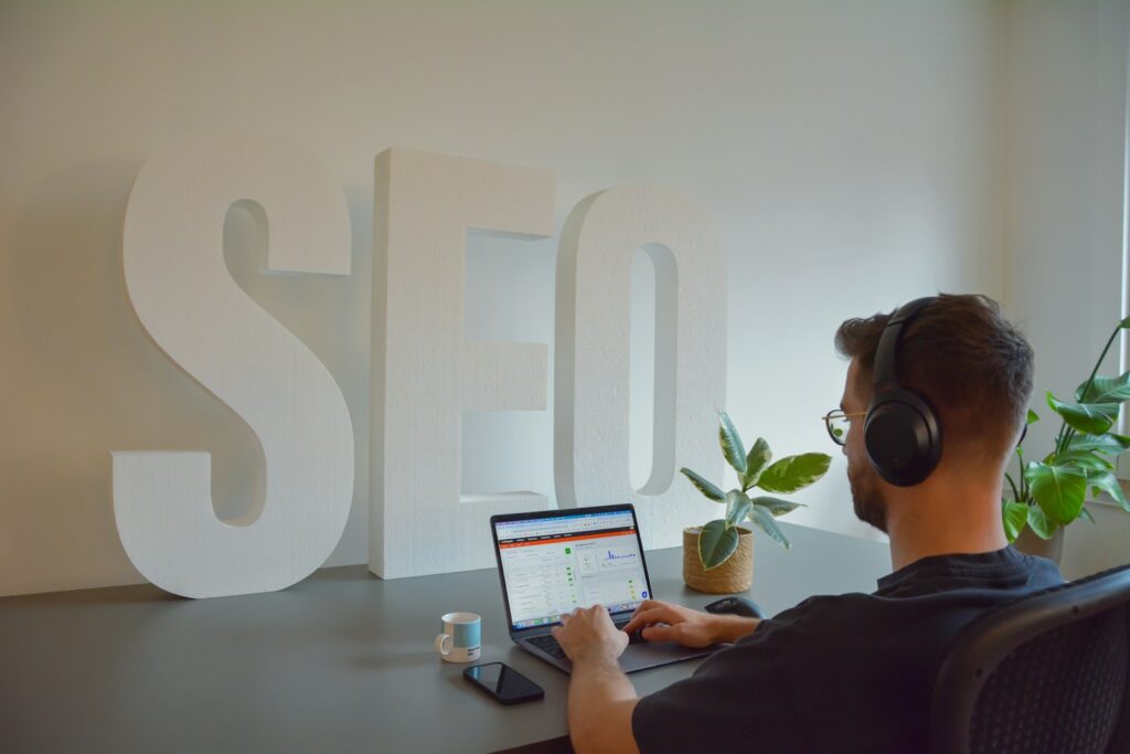 SEO specialist planning a high-quality backlink campaign at a workspace